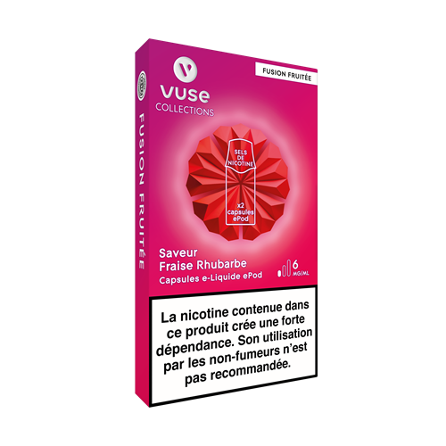Vuse – Saveur Fraise Rhubarbe – 2 Capsules ePod – 6 mg/ml 🍓🌿
